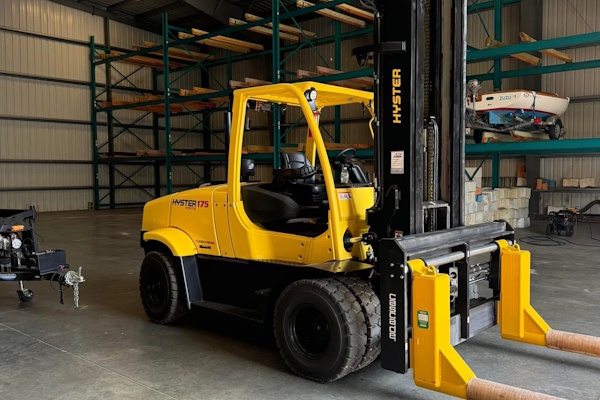 Yellow Hyster forklift at the boatyard
